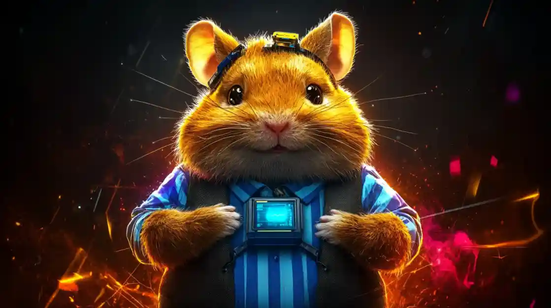 A cute and tech-savvy hamster character wearing a vest and a headset, with a friendly expression, representing the playful and innovative spirit of bgd55.
